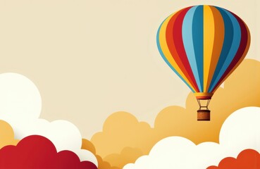 Obraz premium Colorful hot air balloon floating in a sky filled with fluffy clouds and warm tones