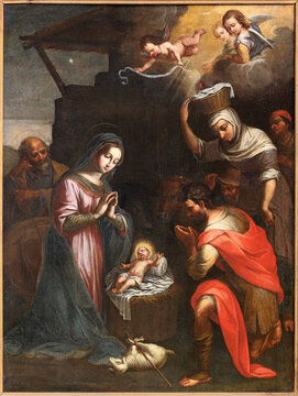 Spello - The  painting of  Nativity in the church Chiesa di San Severino by Giacinto Boccanera from 18. cent.