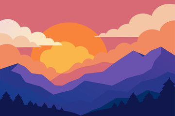 Early Morning Mountain Silhouette with Mist