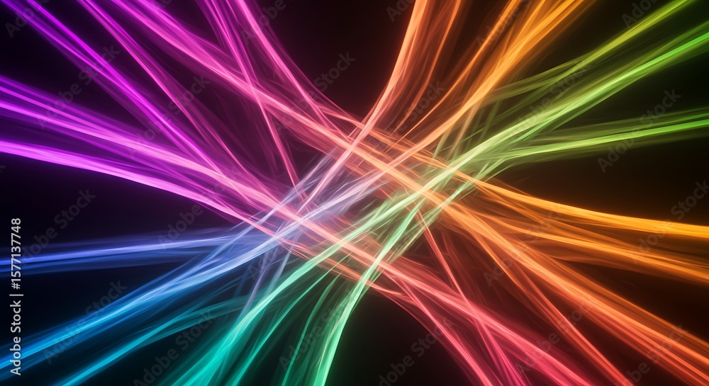 Fototapete vibrant light streams create an energetic abstract design on a dark background, suggesting movement 