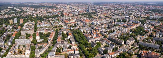 Aerial view around the old town in the city  Leipzig, on an sunny spring noon