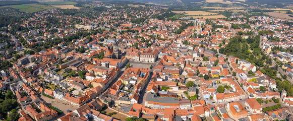 Aerial view around the old town in the city  Naumburg, on an sunny spring noon