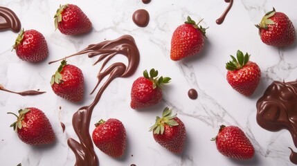 Strawberries in Chocolate Drizzle on Marble Surface