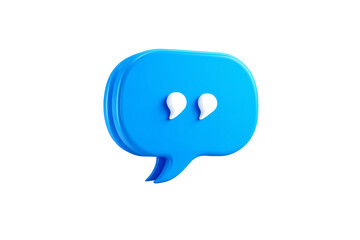 3D blue speech bubble with white quotation marks, isolated on transparent background