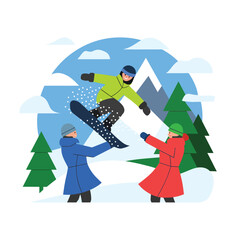 2d vector illustration icon, set of vibrant representing unique winter activities and sports
