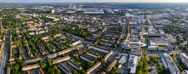Aerial view around the old town in the city Wolfsburg on an sunny spring morning © Tomas