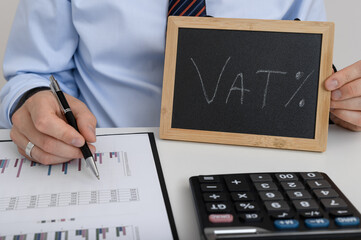 Calculate tax, VAT 23%, accounting office banner