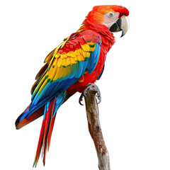 Vibrant scarlet macaw perched on branch