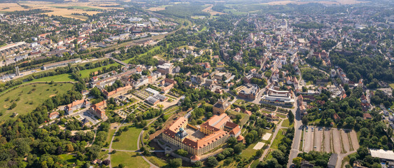 Aerial view around the old town in the city Zeitz on an sunny spring day