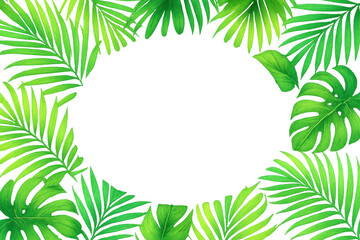 Verdant tropical foliage creating natural frame with transparent center, highlighting botanical elegance against neutral background