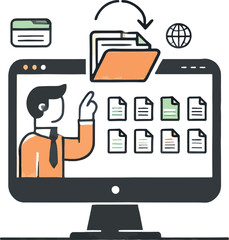 Digital data transfer and online information sharing illustrated on a computer screen
