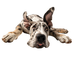 Playful Great Dane Rolling on Back with Legs in Air, Comedic Perspective from Above, Isolated on Transparent Background