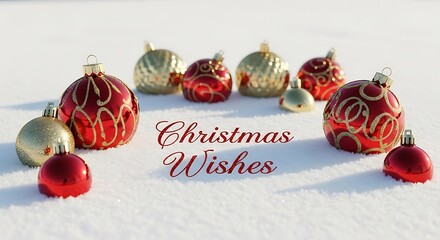 Festive Season: Red and Gold Christmas Ornaments on Snow