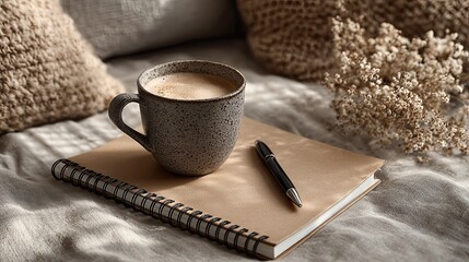 Therapy workbooks soft light scene with pen and notepad, mental health self-help resources concept for wellness design ads