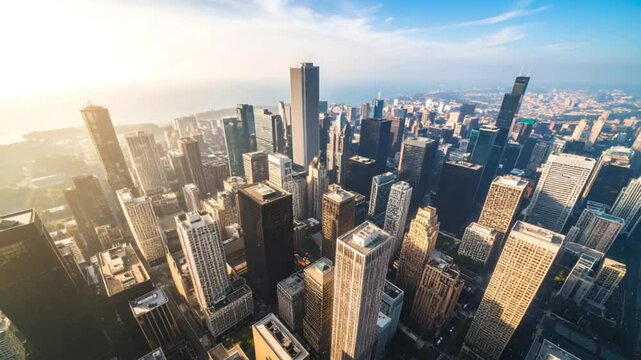 City skyline aerial sunrise