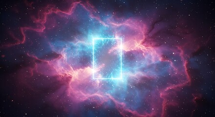 Vibrant universe background showcasing an ethereal portal against a canvas of swirling nebulae and twinkling starlight