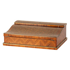 wooden box isolated on white  Antique Traditional Burl Walnut Marquetry Inlay Lap Desk Writing Box 