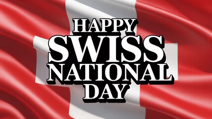 Fototapeta premium Swiss National Day Celebration Poster with Waving Flag