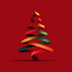 Decorative Christmas tree design with colorful ribbons set against a vibrant red background for festive celebrations
