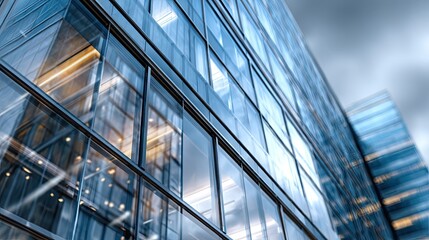 Steel facade glass details closeup with clean lines and modern design, architectural structure exterior concept for ads