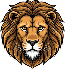 Majestic lion head illustration, powerful wild animal face, fierce predator art, king of jungle vector, strong lion mascot design, golden mane artwork