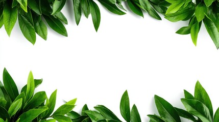 Naklejka premium Green Leaves Bordering White Background