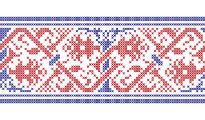 Traditional Floral cross-stitch Embroidery Geometric Slavic ethnic seamless pattern