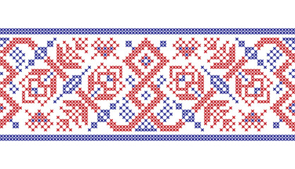 Traditional Floral cross-stitch Embroidery Geometric Slavic ethnic seamless pattern