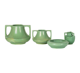 set of green tea cups  Lot - A Group of American Green-Glazed Pottery Vessels