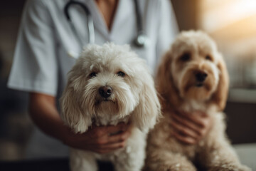 veterinary professional examines cat and dog highlighting importance of pet health