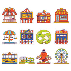 Buildable Cartoon Carnival Theme Park Game with Outdoor Fill Line Style
