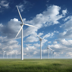 Majestic Wind Turbines Spinning in Harmony with Nature Under a Clear Blue Sky