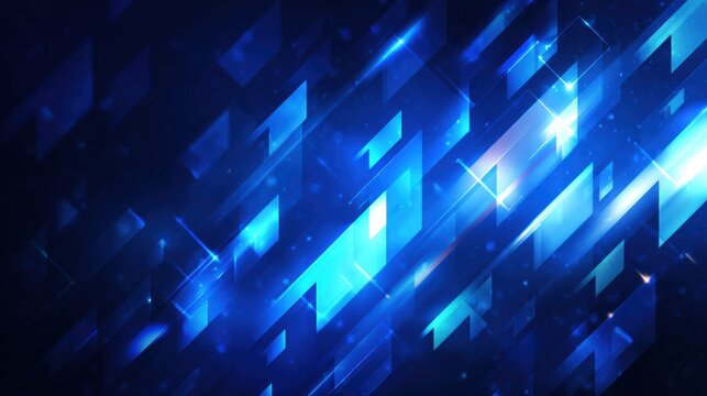 Abstract Blue Futuristic Geometric Shapes with Light Streaks