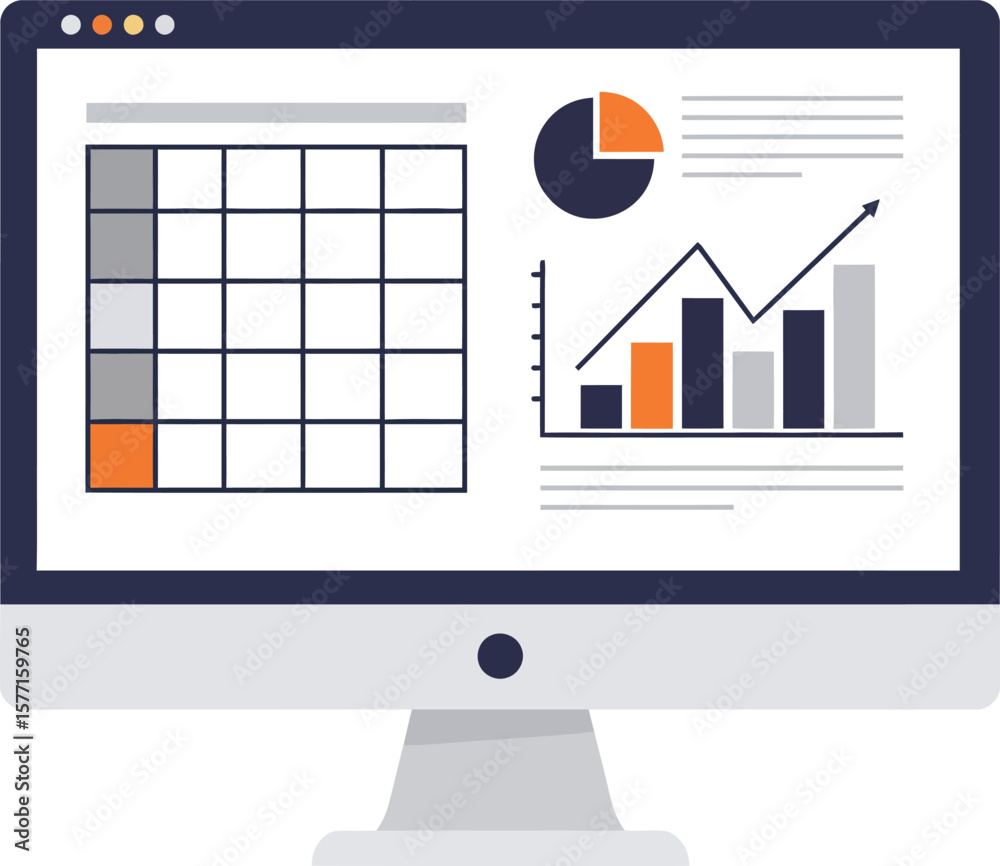 Aufkleber desktop computer displaying business data analysis charts and graphs.