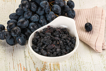 Dry ripe sweet blue raisin