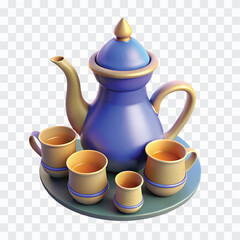 3D Teapot with Arabic Cups Icon | Middle Eastern Tea Set Illustration