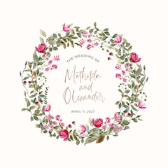romantic vintage pink wildflower watercolor wreath