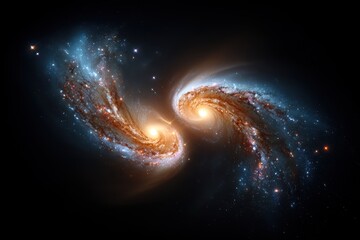 Merging galaxies in deep space create a stunning cosmic dance of light and energy