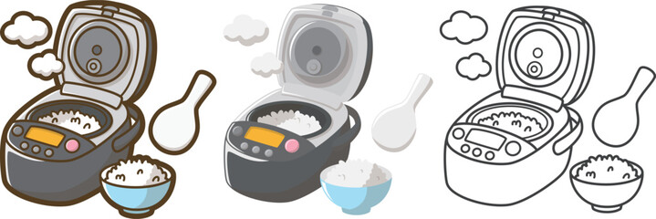 炊飯器と茶碗に盛ったご飯