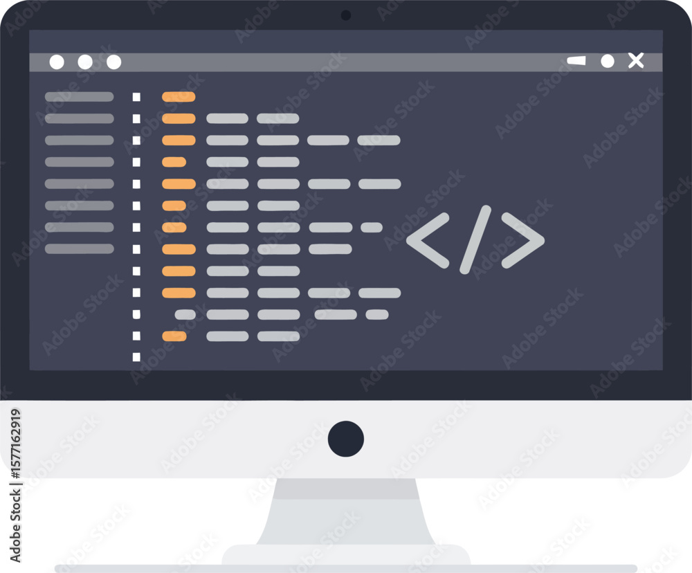 Fototapete computer screen displaying code with brackets, lines, and a dark background.