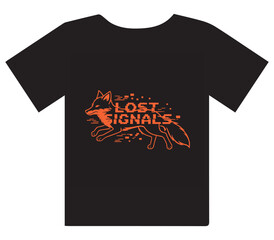 Dynamic running fox graphic with 'LOST SIGNALS' text on a stylish black t-shirt design.