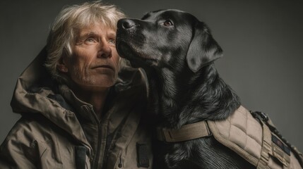 Guide dog is helping a blind man