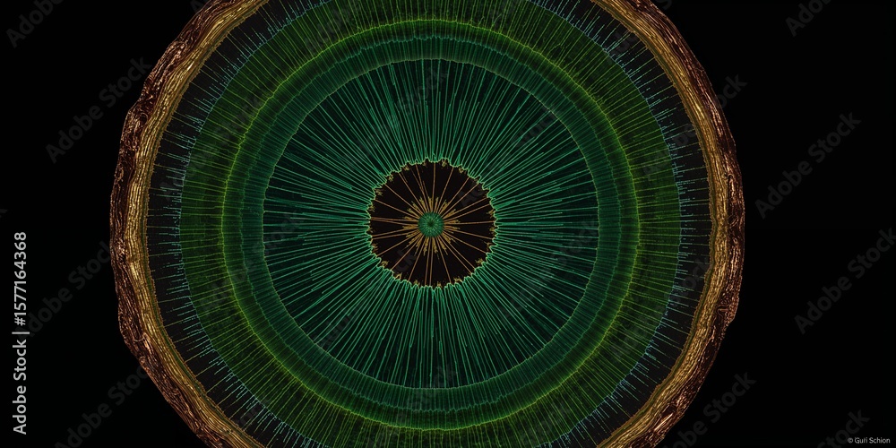 Fototapete abstract concentric circles in shades of green and brown on a black background design element