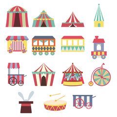 Festival Park Scene with Flat Circus Fun Carnival Fair and Ferris Wheel Play