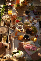pallet with food in a park, holiday picnic