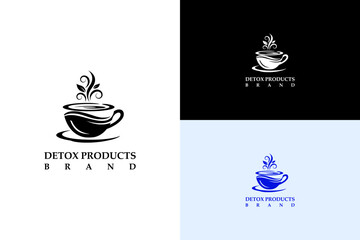 teacup made from curved strokes vector illustration, logo for toxin removal, green tea, coffee shop, juice cleanse, natural, herbal treatment, organic, wellness, detox products brand, and more