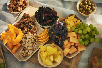 pallet with food in a park, holiday picnic