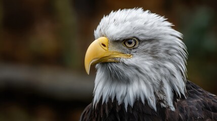 Obraz premium A majestic bald eagle, a symbol of freedom and strength, captured in close-up, showcasing its keen gaze and formidable presence