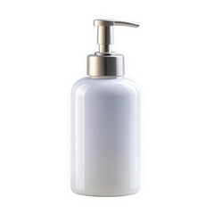 Fototapeta premium A sleek, modern white lotion pump bottle with a silver dispenser, perfect for cosmetic or skincare products, featuring a smooth, glossy finish.