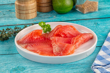 Delicous sliced salmon fillet  ready to eat